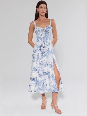 NWT Avara Florence Blue Printed Midi Dress